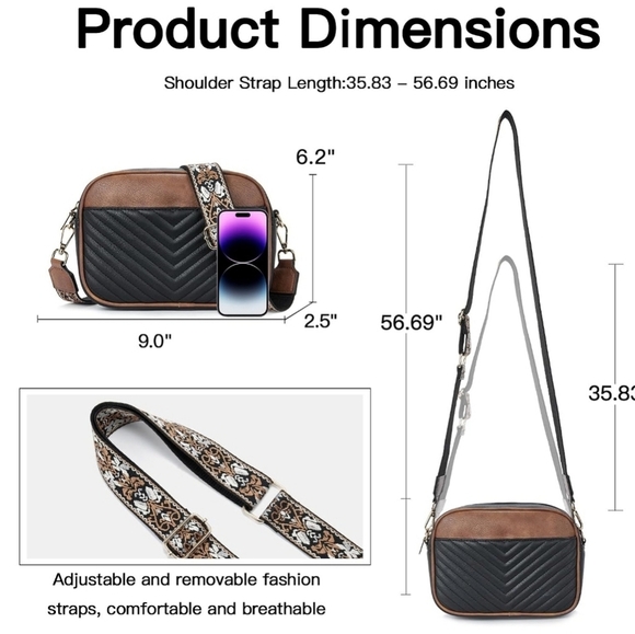 Faux Leather Crossbody Bag for Women Small Shoulder Purse with Adjustable Strap - Picture 4 of 5